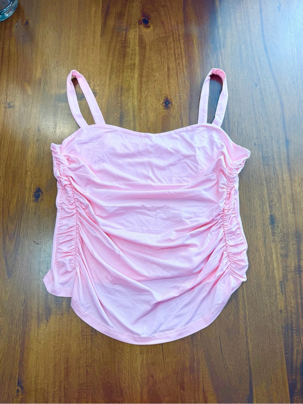 HALARA Pink Ruched Tank Top with Adjustable Straps